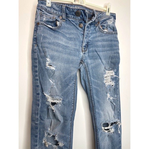 American Eagle Stretch Tomgirl Jeans Distressed Size 0 Regular - Picture 3 of 7